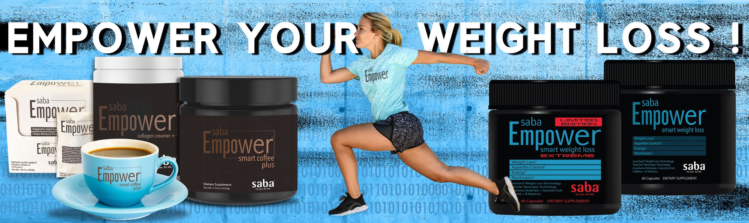Saba Empower weight loss products and athlete running